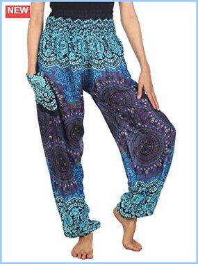 Boho Harem Yoga Pants Wide Leg High Waist Smocked Elastic Waist
